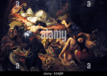 Projekt vom Tod des Sardanapal von Eugène Delacroix (1798-1863). 1826. Louvre Museum. Paris. Frankreich. Ausstellung Babylon. Stockfoto