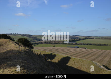 Blick auf Ackerland, Old Sarum, in der Nähe von Salisbury, Wiltshire Stockfoto