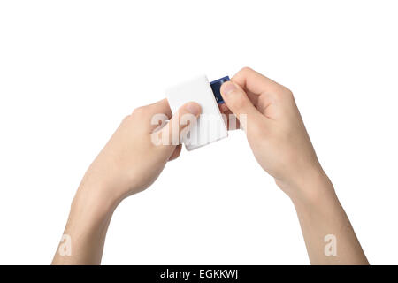 USB-3.0-Speicherkartenleser und CF-Speicher, isoliert auf weiss Stockfoto