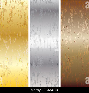 Aluminium, Bronze und Messing genäht Texturen Stockfoto