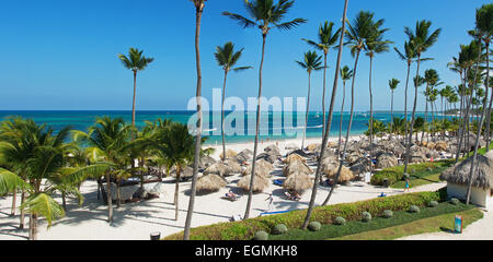 Dominikanische Republik. Einen erhöhten Panoramablick von Punta Cana Beach an der Ostküste. 2015. Stockfoto