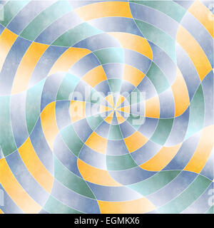 Radiale Muster mit Kurven, die strahlenförmig und orange, grüne und blaue Farben auf Stuck strukturierte Oberfläche Stockfoto