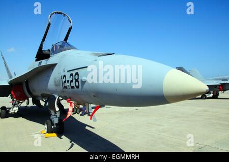 McDonnell Douglass F/A-18 Hornet der spanischen Luftwaffe bei der zweiten Airshow am Malaga Flughafen, Malaga, Andalusien, Spanien. Stockfoto