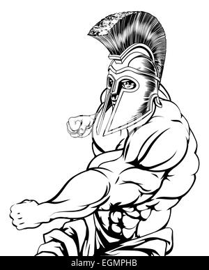 Spartan oder Gladiator Maskottchen Charakter oder Sport Maskottchen kämpfen mit einer Faust Stanzen Stockfoto
