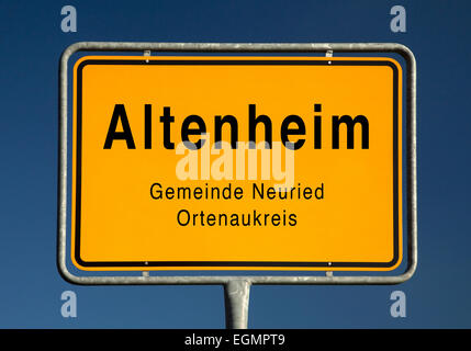 Stadt schränkt Zeichen der Altenheim, Teil von Neuried, Ortenaukreis, Baden-Württemberg, Deutschland Stockfoto
