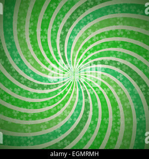 Abstrakter geometrischen Vintage grüner-weißer Hintergrund mit pendelnden Spirale Wirbel Strahlen im Shamrock leichte Print Texturmuster für Happy Saint Patricks Day Grußkarte oder Einladung Stockfoto