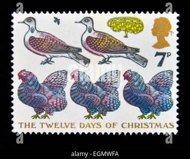 Briefmarke. Great Britain. Königin Elizabeth II. 1977. die Twelve Days of Christmas. 7p. Stockfoto