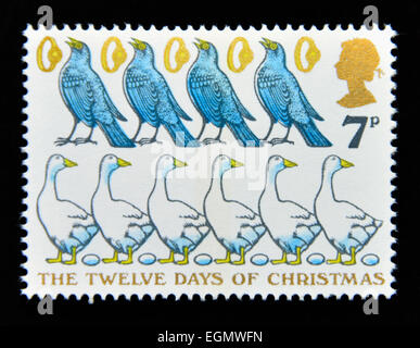 Briefmarke. Great Britain. Königin Elizabeth II. 1977. die Twelve Days of Christmas. 7p. Stockfoto