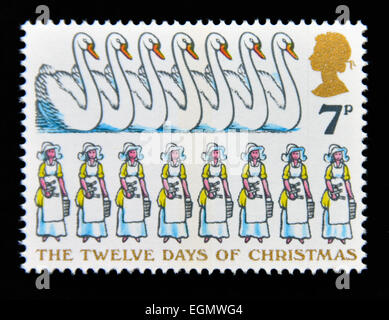 Briefmarke. Great Britain. Königin Elizabeth II. 1977. die Twelve Days of Christmas. 7p. Stockfoto