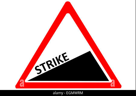 Schlagen Sie immer Warnzeichen Straße isoliert auf weißem Hintergrund Stockfoto