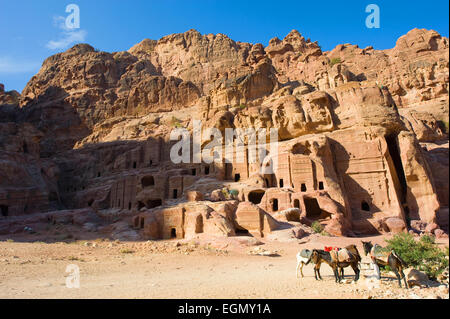 PETRA, Jordanien - 12OCTOBER, 2014: Höhlen in den Felsen in Petra in Jordanien Stockfoto