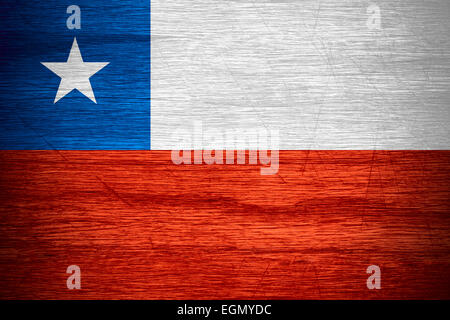 Flagge von Chile oder Banner auf Holz Textur Stockfoto