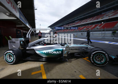 Barcelona, Spanien. 27. Februar 2015. Nico Rosberg (Mercedes Petronas), tagsüber zwei von der Formel 1 Winter Endprüfung am Circuit de Catalunya (Barcelona) am 27. Februar 2015 in Montmelo, Spanien. Foto: S. Stockfoto