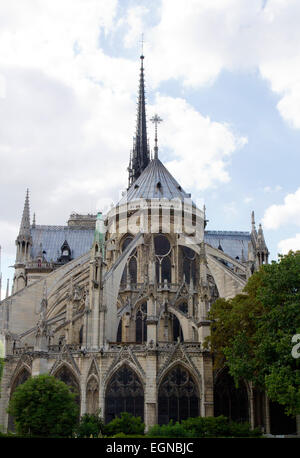 Kathedrale Notre-Dame, Île De La Cité, Paris, Frankreich, Ostfassade von Gelände im August Stockfoto