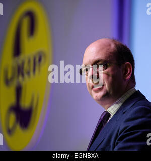 Margate, Großbritannien. 27. Februar 2015. Die UKIP Frühjahrstagung im Winter Gardens, Margate. Mark Reckless, UKIP MDB spricht mit dem Titel "Erreichen über unsere Basis". Bildnachweis: Julie Edwards/Alamy Live-Nachrichten Stockfoto