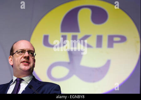 Margate, Großbritannien. 27. Februar 2015. Die UKIP Frühjahrstagung im Winter Gardens, Margate. Mark Reckless, UKIP MDB spricht mit dem Titel "Erreichen über unsere Basis". Bildnachweis: Julie Edwards/Alamy Live-Nachrichten Stockfoto