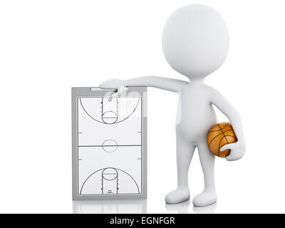 3D Renderer Bild. Weiße Leute Trainer mit Basketball-Zwischenablage und Ball. Isolierten weißen Hintergrund Stockfoto