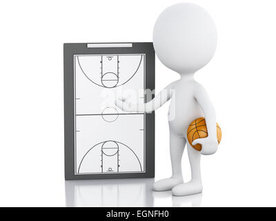 3D Renderer Bild. Weiße Leute Trainer mit Basketball-Zwischenablage und Ball. Isolierten weißen Hintergrund Stockfoto