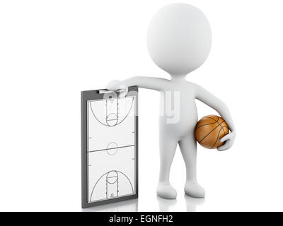 3D Renderer Bild. Weiße Leute Trainer mit Basketball-Zwischenablage und Ball. Isolierten weißen Hintergrund Stockfoto