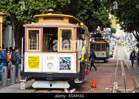 Seilbahnen in der Powell Street in San Francisco. Stockfoto