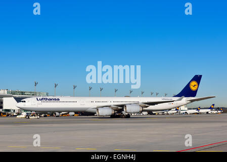 Lufthansa Airbus A340-600 Push zurück, Flugzeuge, Stockfoto