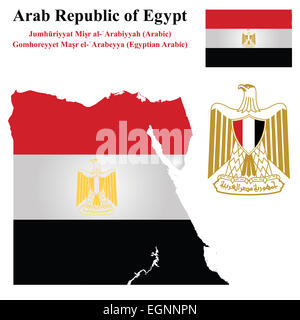 Flagge und Staatswappen der Arabischen Republik Ägypten Stockfoto