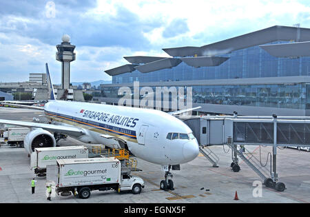 Boeing 777 von Singapore Airlines in Guarulhos Flughafen Sao Paulo Brasilien Stockfoto