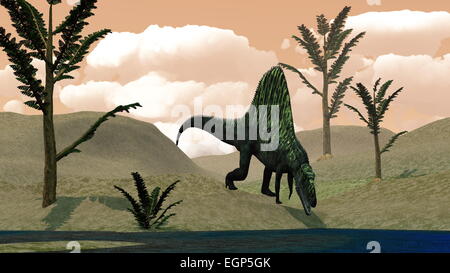 Arizonasaurus Dinosaurier gehen in der Wüste unter Pachypteris Bäumen - 3D render Stockfoto