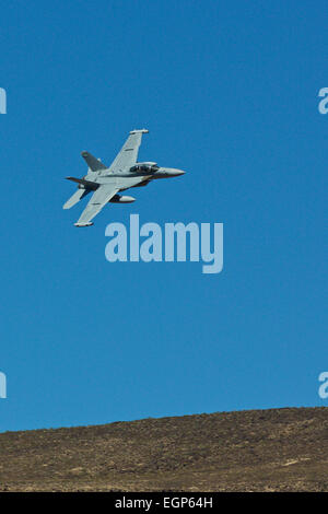 US Navy EA - 18G Super Hornet, Brummstimme, Düsenjäger, manövrieren In den Himmel über der kalifornischen Wüste. Stockfoto