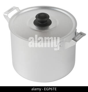 Aluminium-Pfanne für Hausmannskost auf weißem Hintergrund Stockfoto
