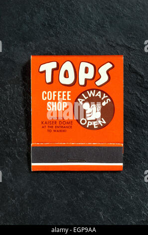 Vintage American Matchbook Werbung Spitzen Kaffee Waikiki Hawaii Stockfoto
