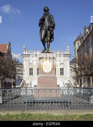 Goethe-Statue durch die alte Börse, Leipzig, Sachsen, Deutschland Stockfoto