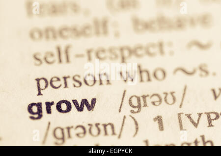 Definition des Wortes wachsen im Wörterbuch Stockfoto
