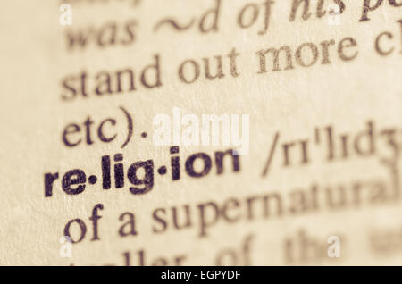 Definition des Wortes Religion im Wörterbuch Stockfoto