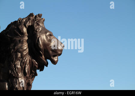 Das Gesicht eines Löwen um die Basis der Gedenkstätte (Königin) Victoria außerhalb der Buckingham Palace, London, UK. Stockfoto