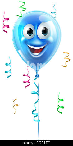 Eine glückliche nette blaue Party Ballon-Cartoon-Figur Stockfoto