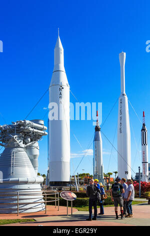 Rocket Garden mit ausgemusterte Interkontinentalraketen innerhalb das NASA Space Center in Cape Canaveral, Florida, USA Stockfoto