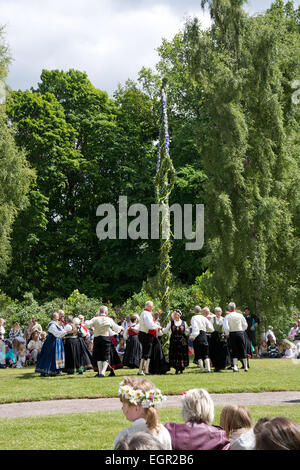 ALSTER, KARLSTAD, Schweden - 20. Juni 2014: Menschen am Mittsommerfest und Norwegisch - schwedische Hochzeit am 20. Juni 2014 Stockfoto