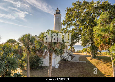 St. Marks National Wildlife Refuge Leuchtturm, Florida. St. Marks Light ist die zweitälteste leichte Station in Florida. Stockfoto