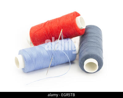 threads, needles isolated on white background Stockfoto