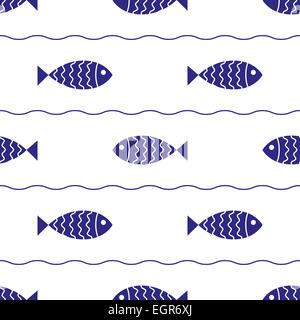 Nautische Musterdesign mit Fisch. Stockfoto