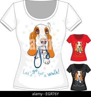 Vektor-t-Shirt mit Hund Basset Hound Stockfoto