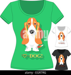 Vektor-t-Shirt mit Hund Basset Hound Stockfoto