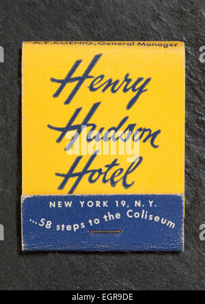 Vintage American Matchbook Werbung Henry Hudson Hotel New York Stockfoto