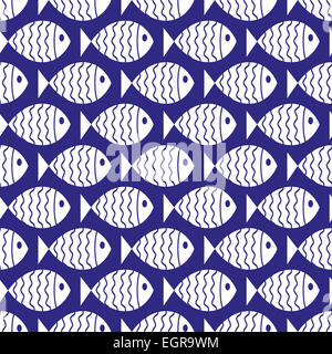 Nautische Musterdesign mit Fisch. Stockfoto