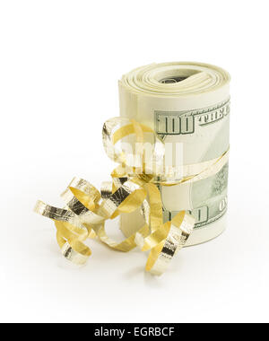 Geld, Dollar, die isoliert auf weißem Hintergrund Stockfoto