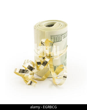 Geld, Dollar, die isoliert auf weißem Hintergrund Stockfoto