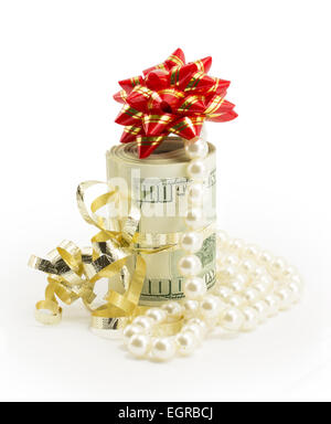 Geld, Dollar, die isoliert auf weißem Hintergrund Stockfoto