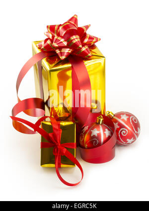 verpackte Geschenke mit Bögen und Bänder, box Stockfoto