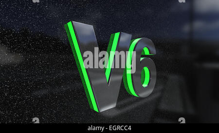 V6 Zeichen, Label, Abzeichen, Emblem oder Designelement auf Auto print. Stockfoto